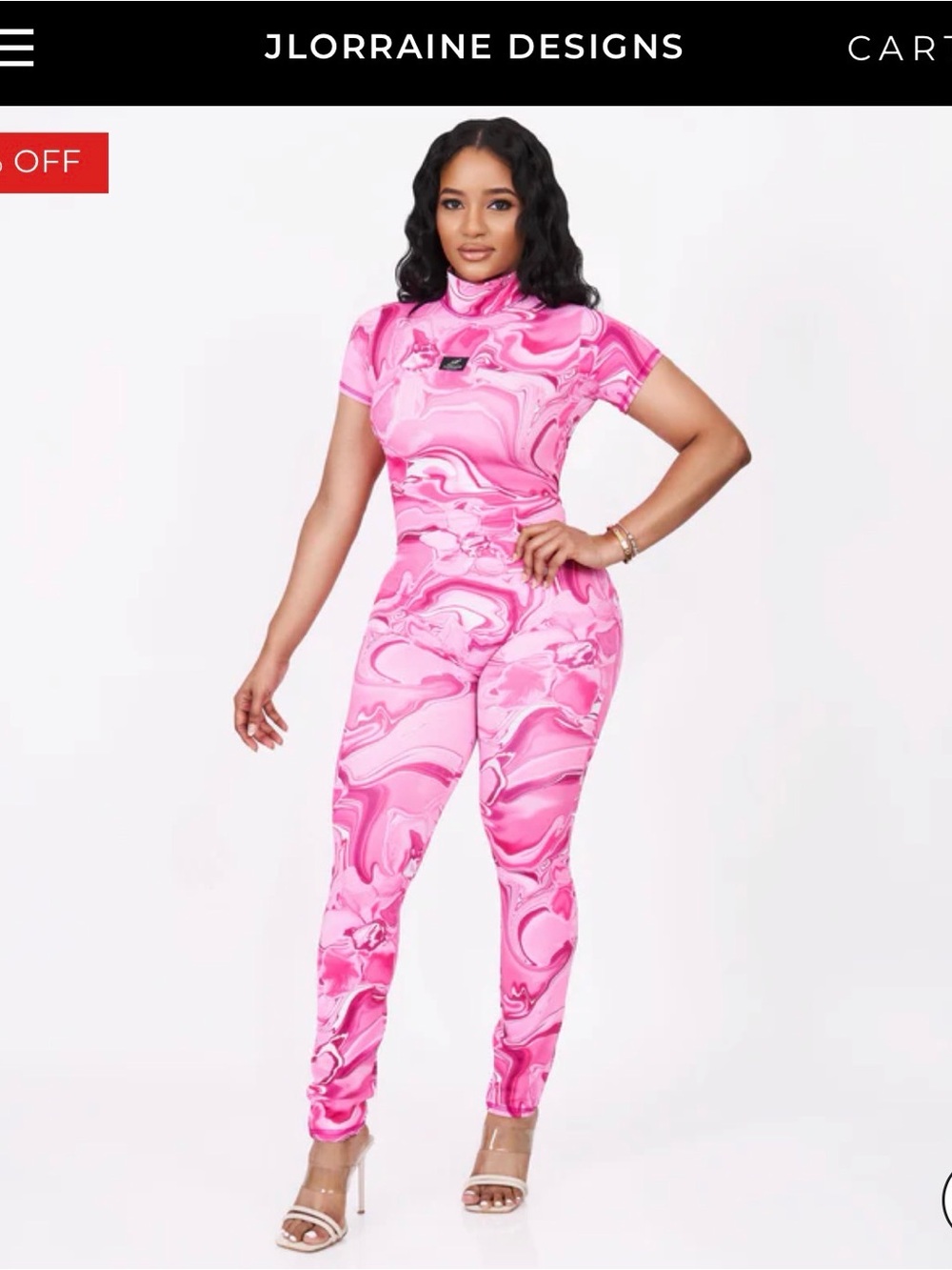 JLorraine Pink Marble Mock-Neck Jumpsuit